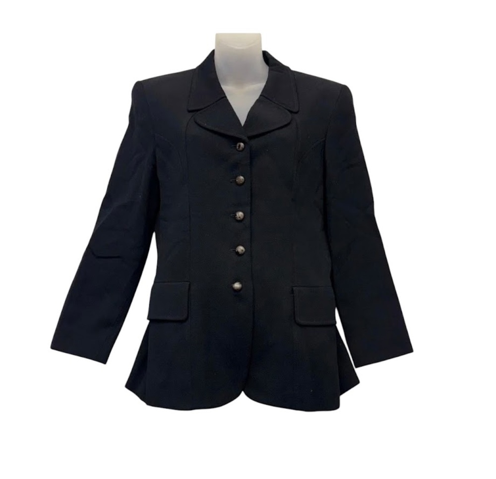 Vintage Albert Nipon Black Wool Blazer Jacket Tailored Multi Button Peplum 8
